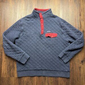 Patagonia Organic Cotton Quilted Snap T Pullover Sweater Large Navy Red 25371